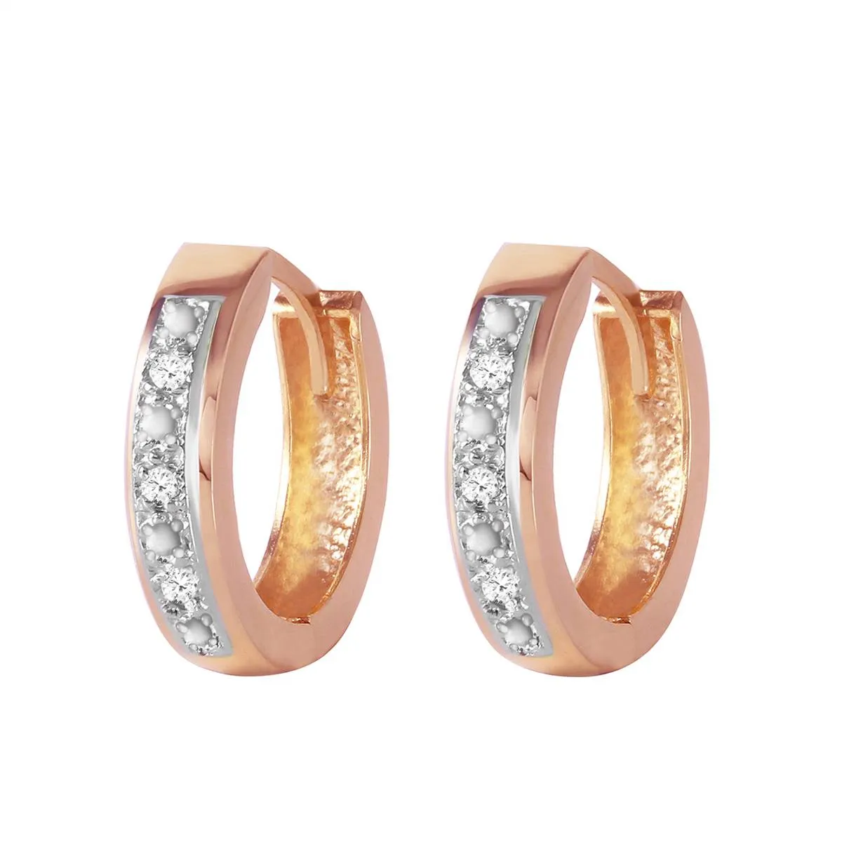 0.04 Carat 14K Solid Rose Gold Hoop Huggie Earrings Diamond