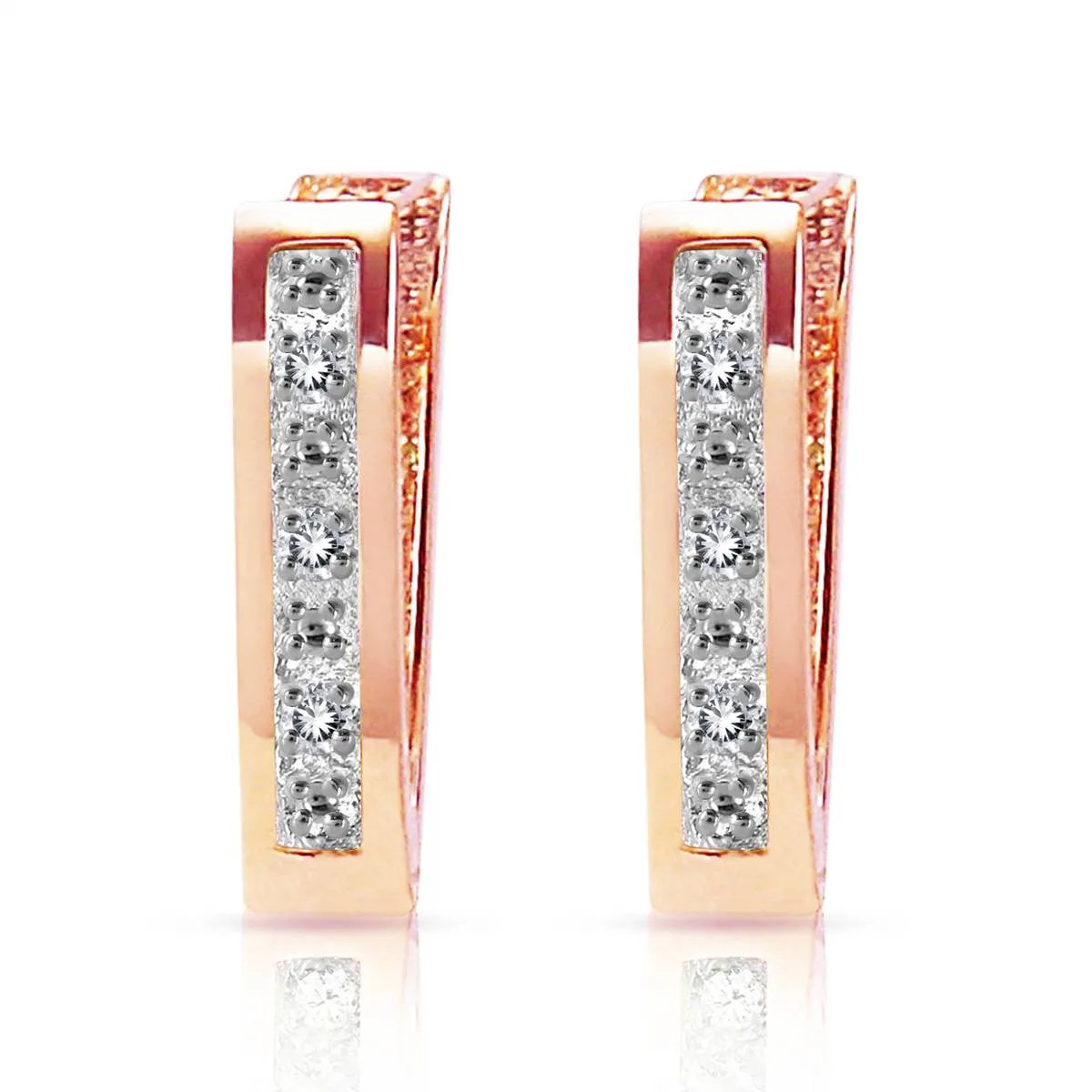 0.04 Carat 14K Solid Rose Gold Oval Huggie Earrings Diamond