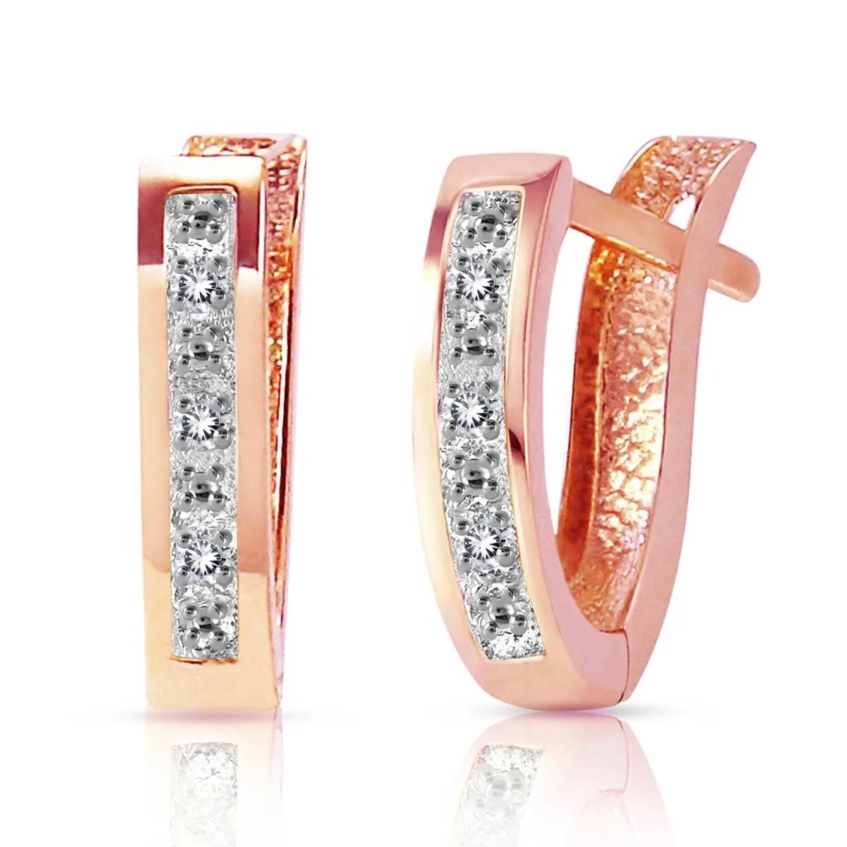 0.04 Carat 14K Solid Rose Gold Oval Huggie Earrings Diamond