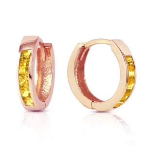 0.7 Carat 14K Solid Rose Gold Hoop Huggie Earrings Citrine