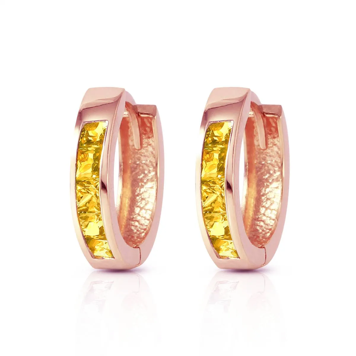 0.7 Carat 14K Solid Rose Gold Hoop Huggie Earrings Citrine