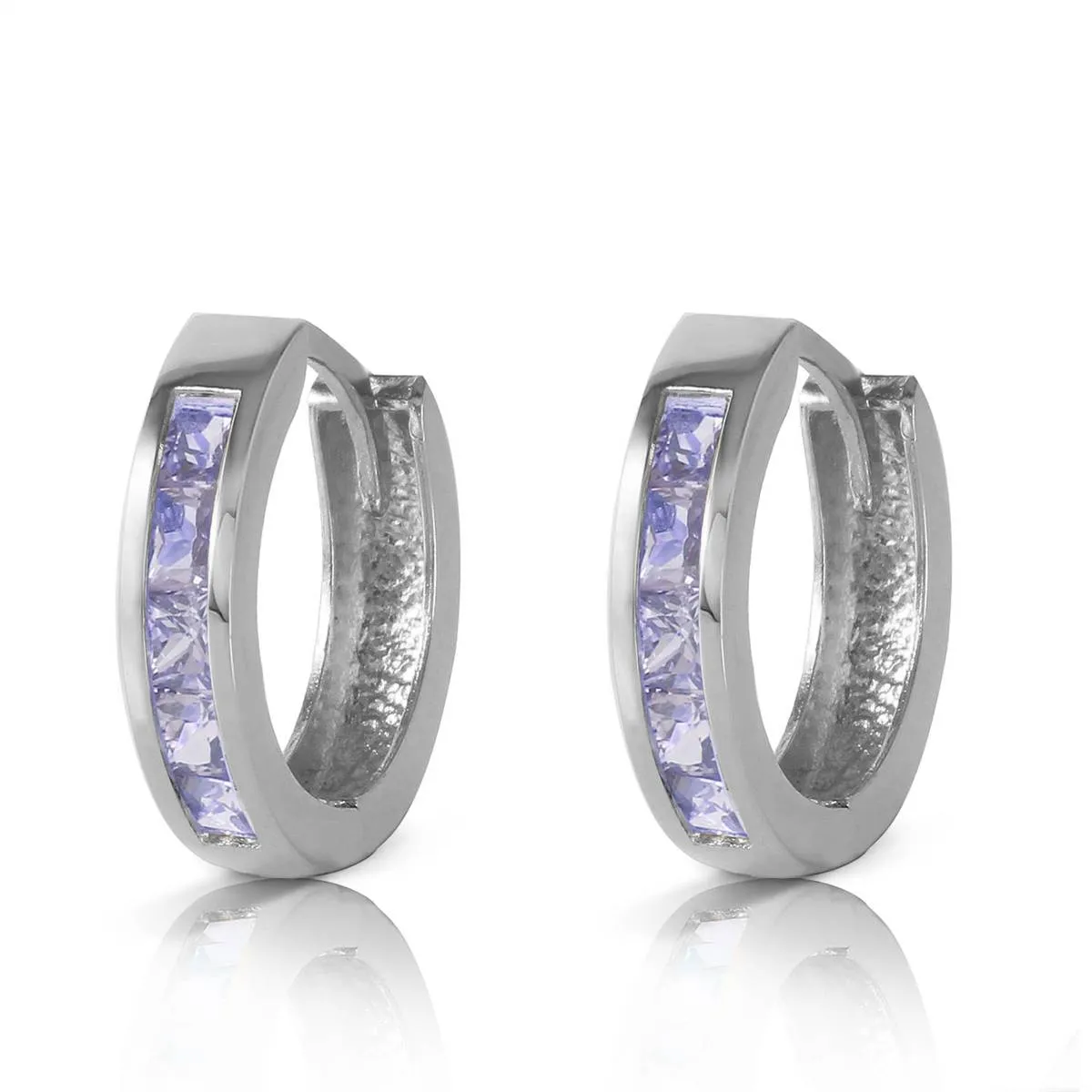 0.95 Carat 14K Solid White Gold Huggie Hoop Earrings Tanzanite