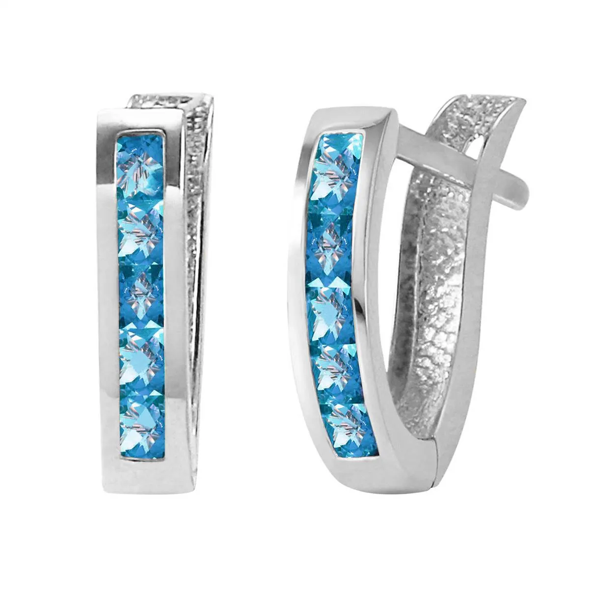 1.2 Carat 14K Solid White Gold Oval Huggie Earrings Blue Topaz