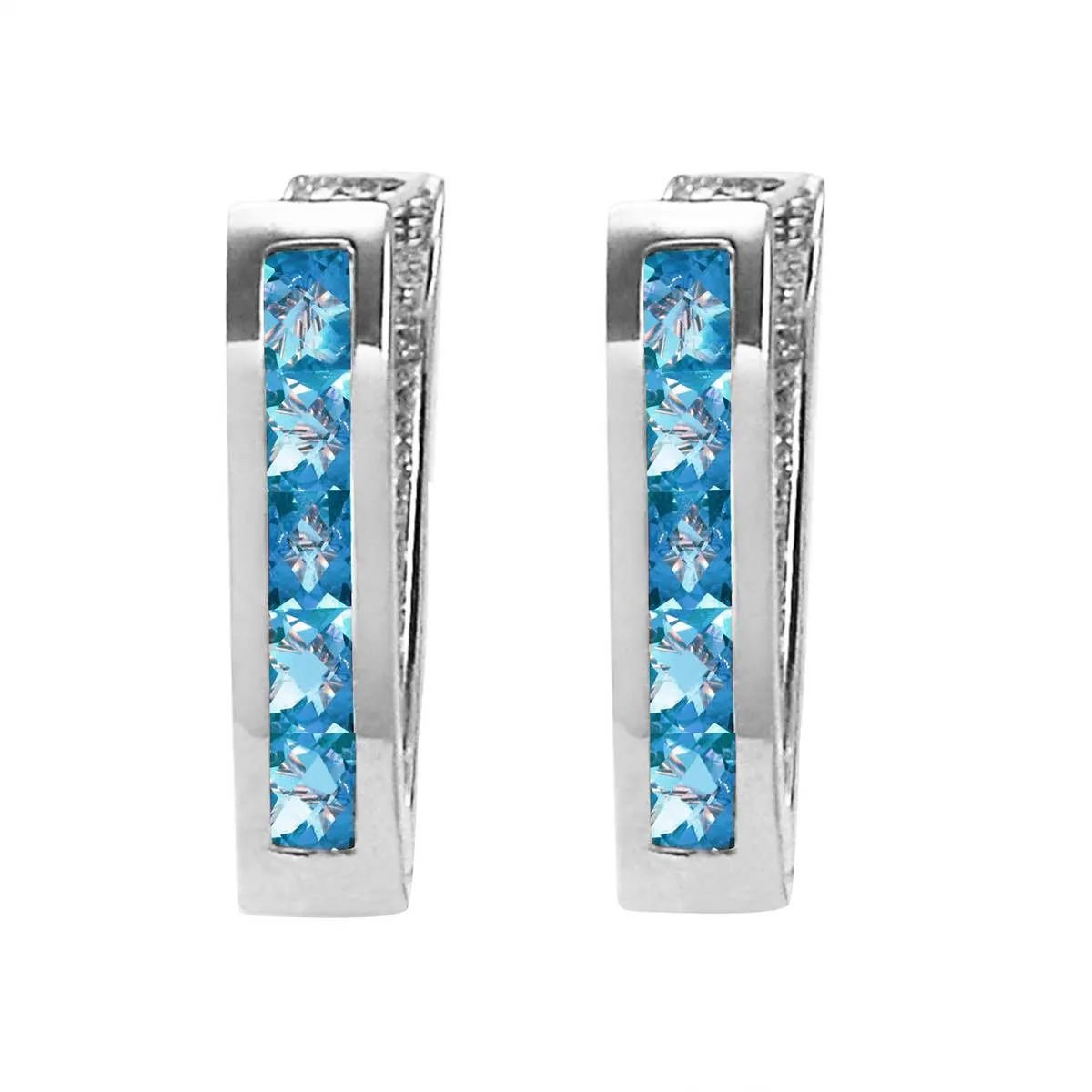 1.2 Carat 14K Solid White Gold Oval Huggie Earrings Blue Topaz