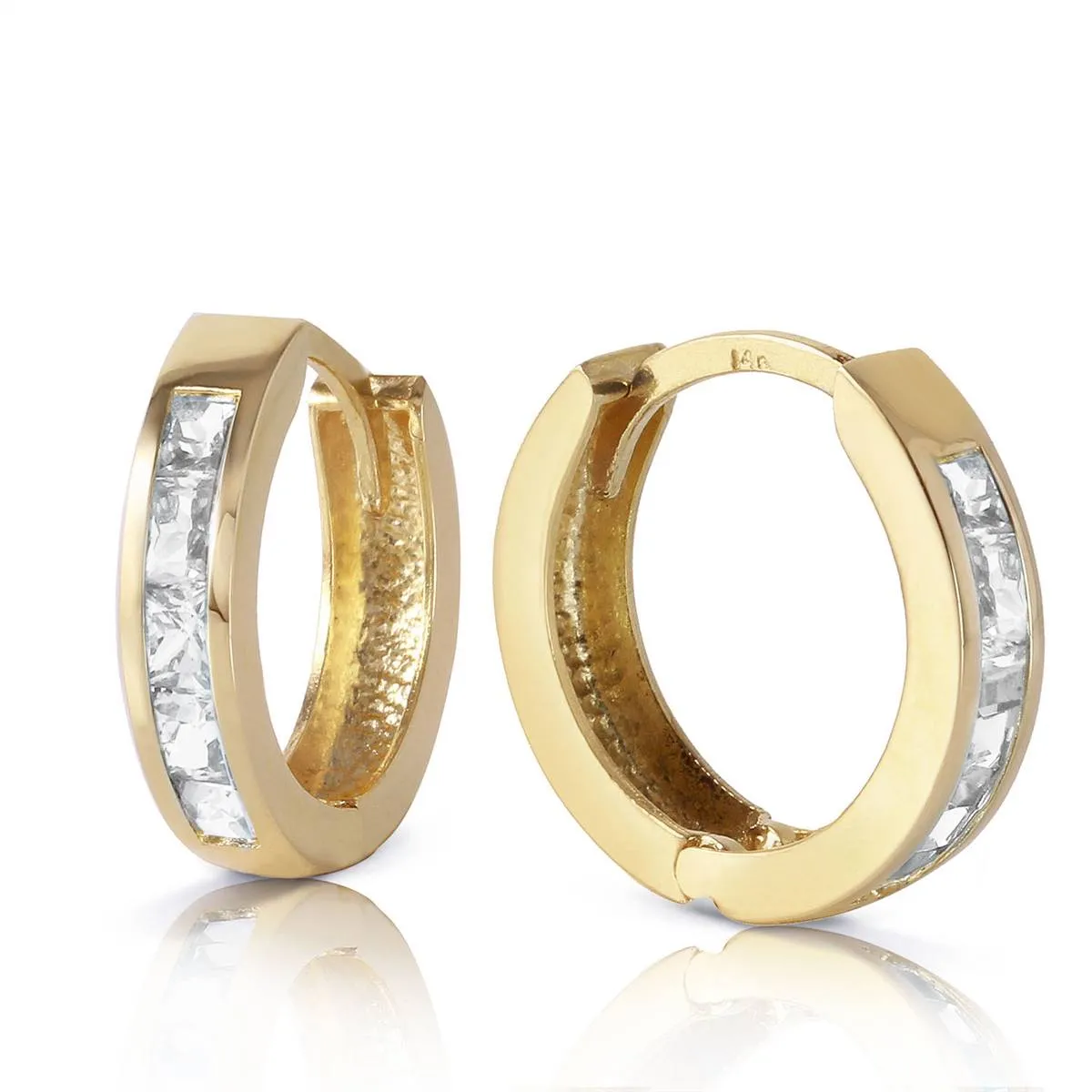 1.2 Carat 14K Solid Yellow Gold Hoop Huggie Earrings White Topaz