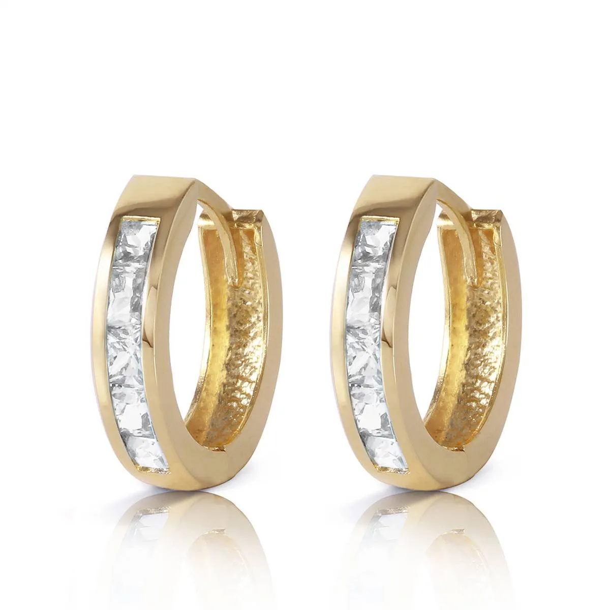 1.2 Carat 14K Solid Yellow Gold Hoop Huggie Earrings White Topaz