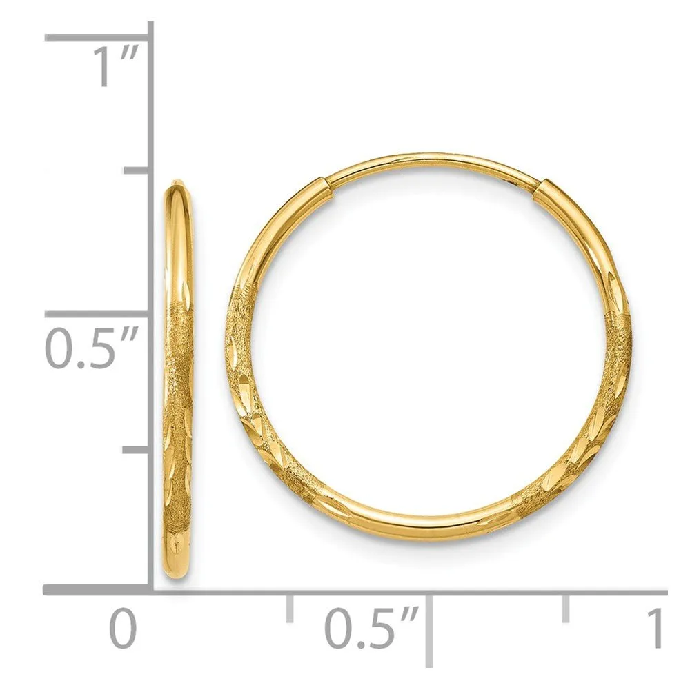 1.25mm, 14k Gold, Diamond-cut Endless Hoops, 18mm (11/16 Inch)