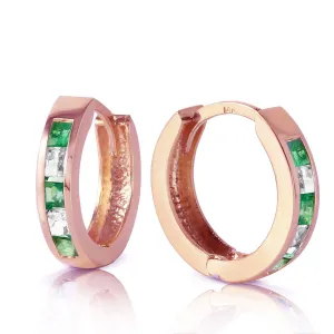 1.26 Carat 14K Solid Rose Gold Hoop Earrings Natural Emerald Rose Topaz