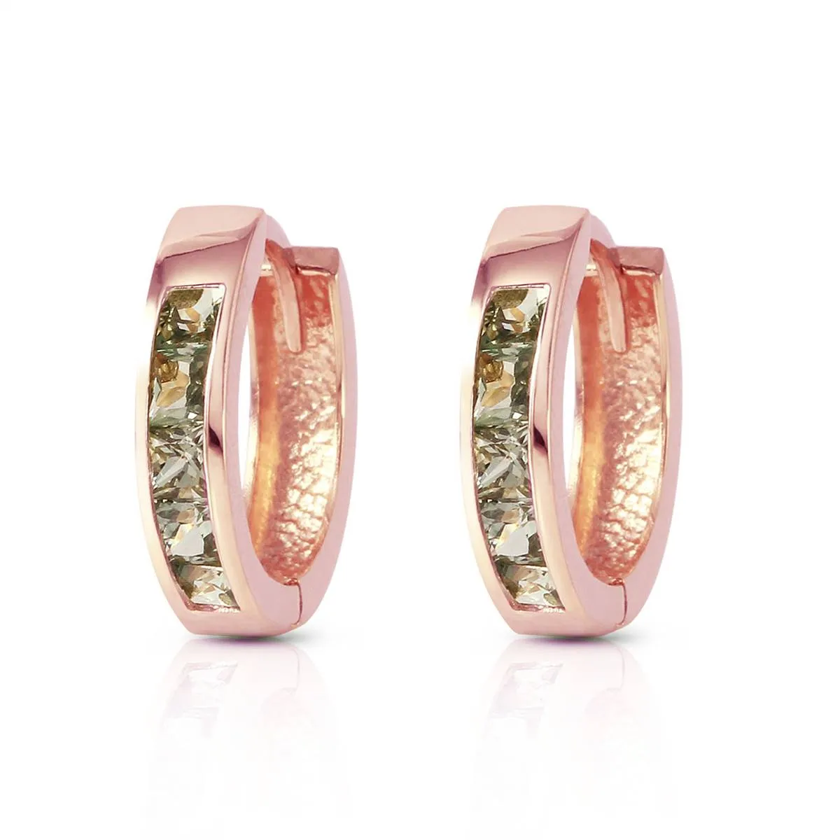 1.3 Carat 14K Solid Rose Gold Hoop Earrings Natural Green Sapphire