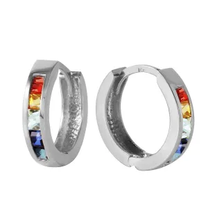 1.3 Carat 14K Solid White Gold Hoop Earrings Multicolor Sapphire