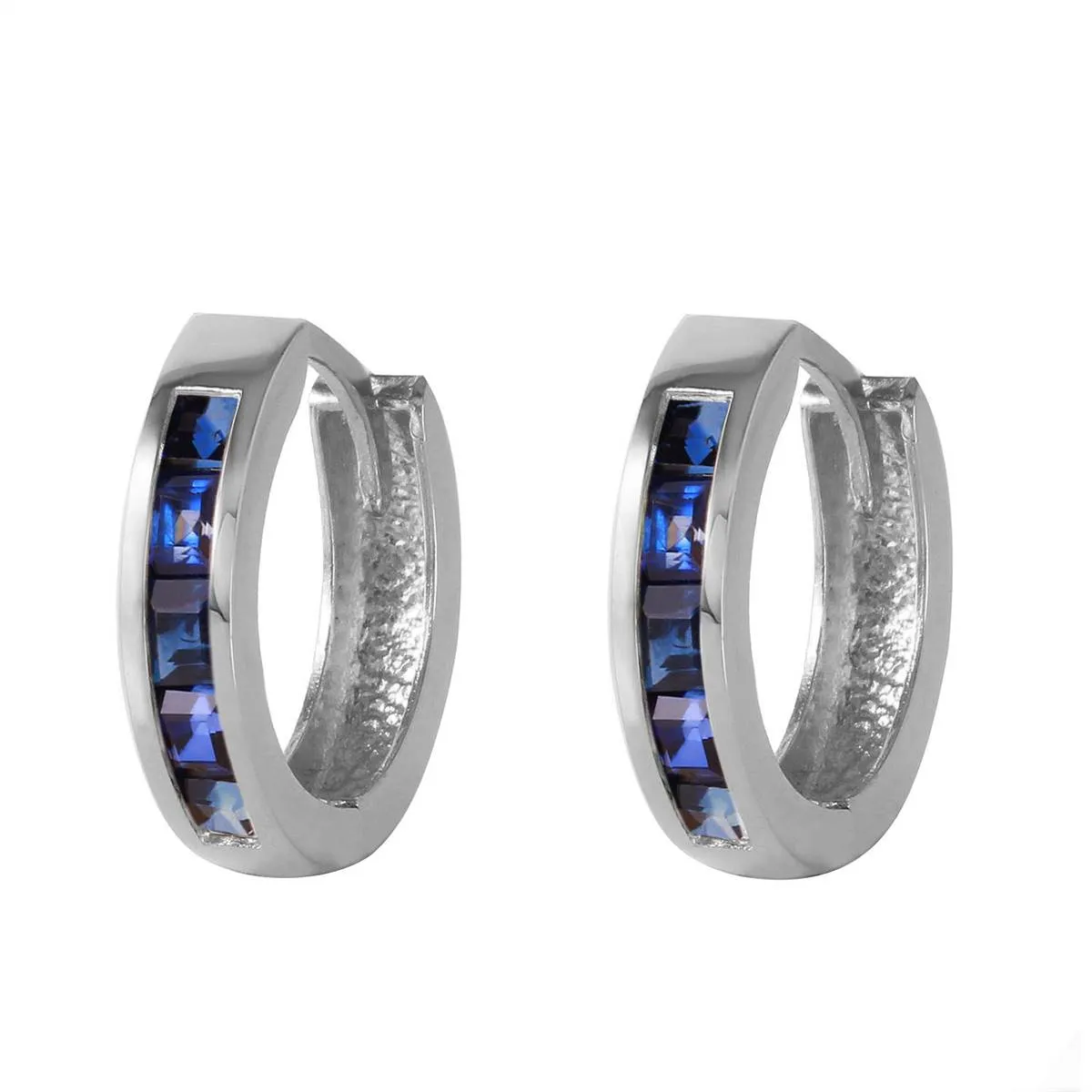 1.3 Carat 14K Solid White Gold Hoop Earrings Natural Sapphire