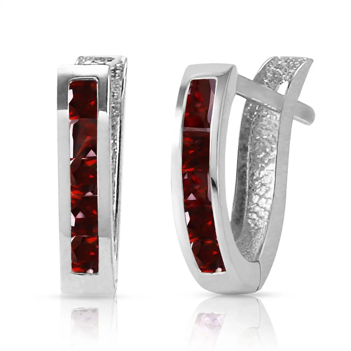 1.3 Carat 14K Solid White Gold Oval Huggie Earrings Garnet