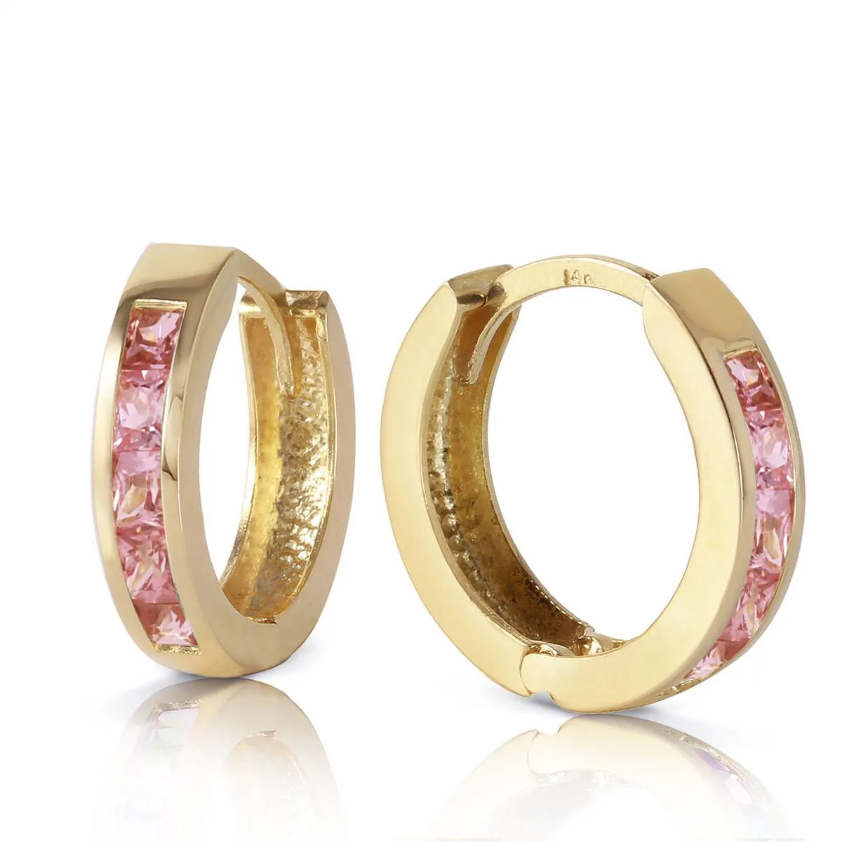 1.3 Carat 14K Solid Yellow Gold Hoop Huggie Earrings Pink Sapphire