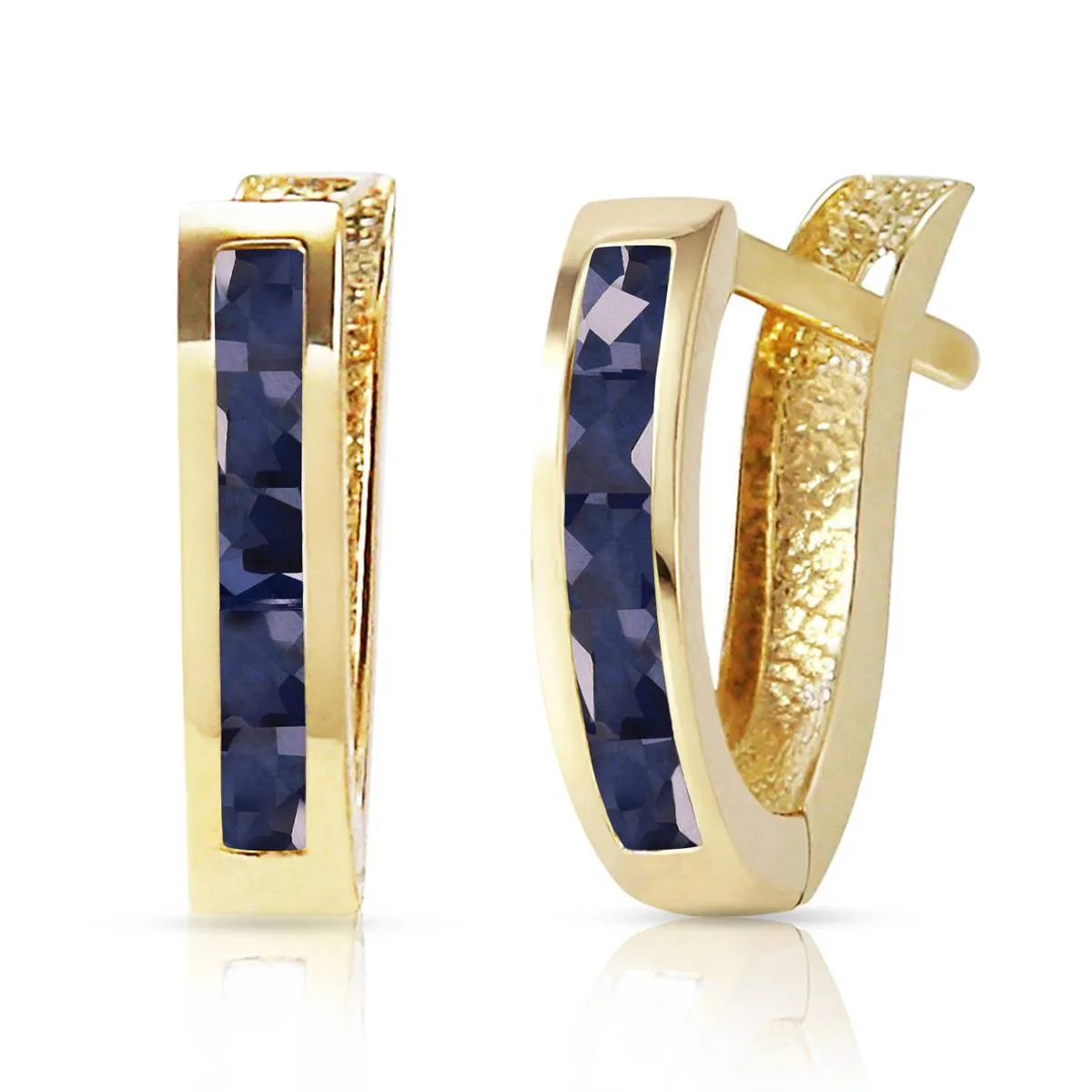 1.3 Carat 14K Solid Yellow Gold Oval Huggie Earrings Sapphire