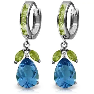 14.3 Carat 14K Solid White Gold Play Peridot Blue Topaz Earrings