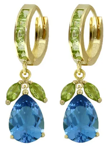 14.3 Carat 14K Solid White Gold Play Peridot Blue Topaz Earrings