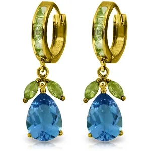 14.3 Carat 14K Solid Yellow Gold Perpetual Peridot Blue Topaz Earrings