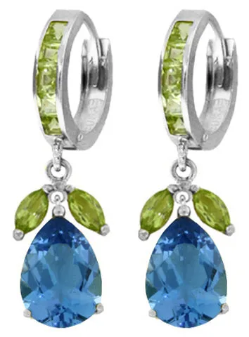 14.3 Carat 14K Solid Yellow Gold Perpetual Peridot Blue Topaz Earrings