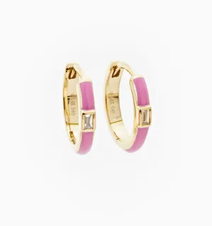 14K Pink Enamel Earrings With Diamonds