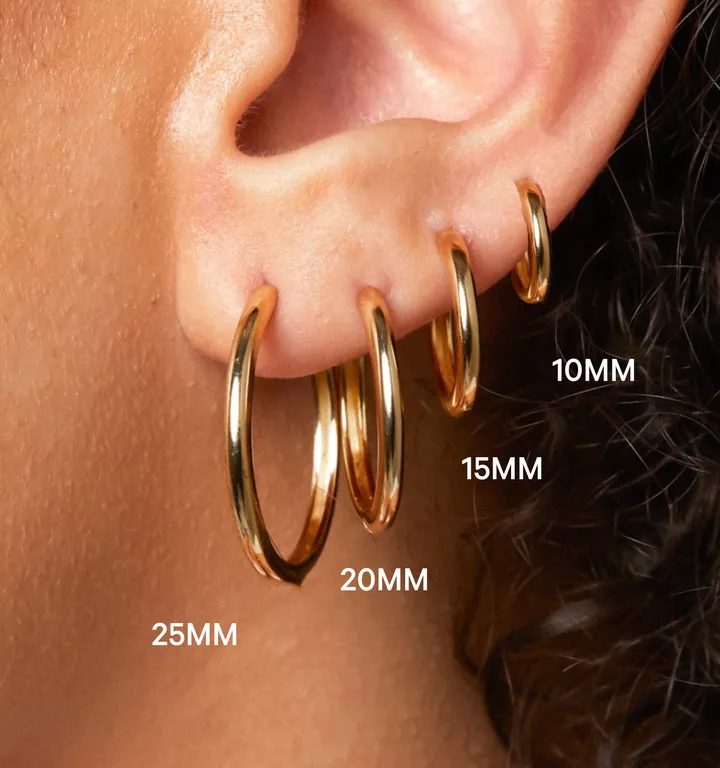 14k Solid Gold Hoop Earrings - Medium 20mm