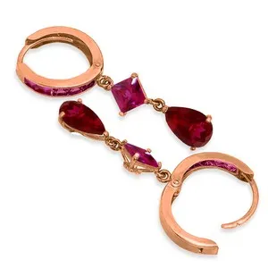 14K Solid Rose Gold Cubic Zirconia Dangling Fine Hoop Earrings