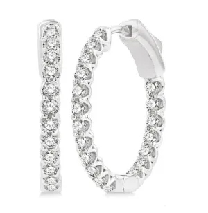 14K White Gold Small Diamond Hoop Earrings w/ 1.0 ctw