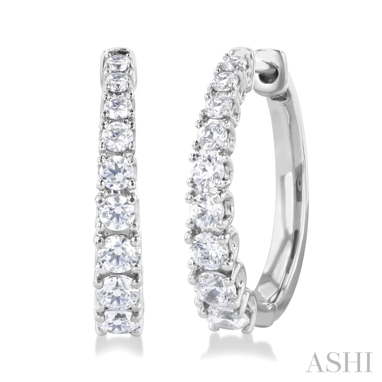 14KW Diamond Graduated Petite Huggie Earrings w/ 1.0 ctw