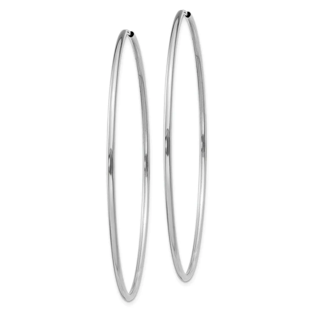 1.5mm, 14k White Gold Endless Hoop Earrings, 58mm (2 1/4 Inch)