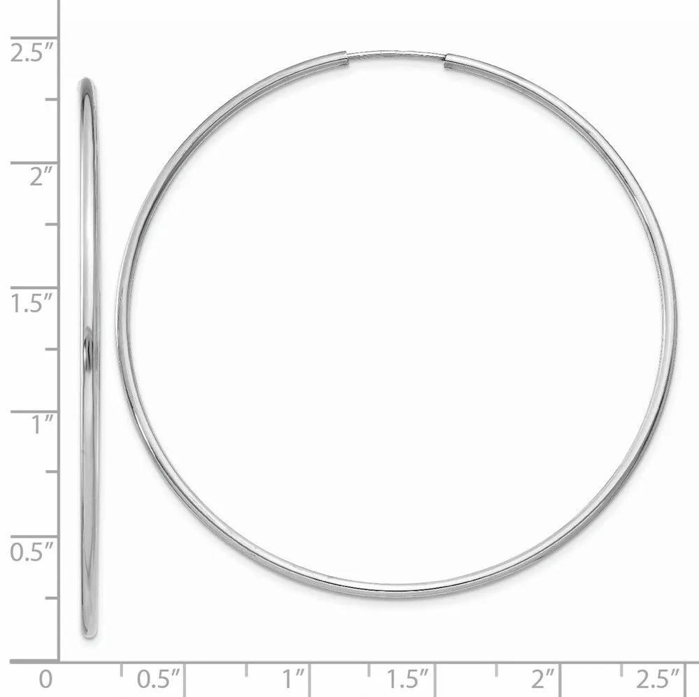 1.5mm, 14k White Gold Endless Hoop Earrings, 58mm (2 1/4 Inch)