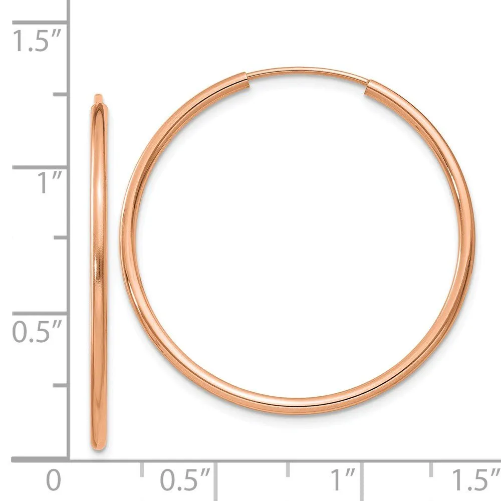 1.5mm x 32mm 14k Rose Gold Polished Endless Tube Hoop Earrings