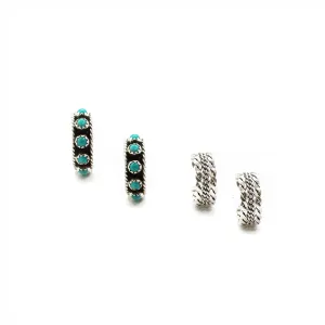 2024 Black Friday Turquoise Hoops and Silver Hoops Set