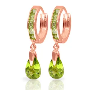 3.9 Carat 14K Solid White Gold Huggie Earrings Dangling Peridot