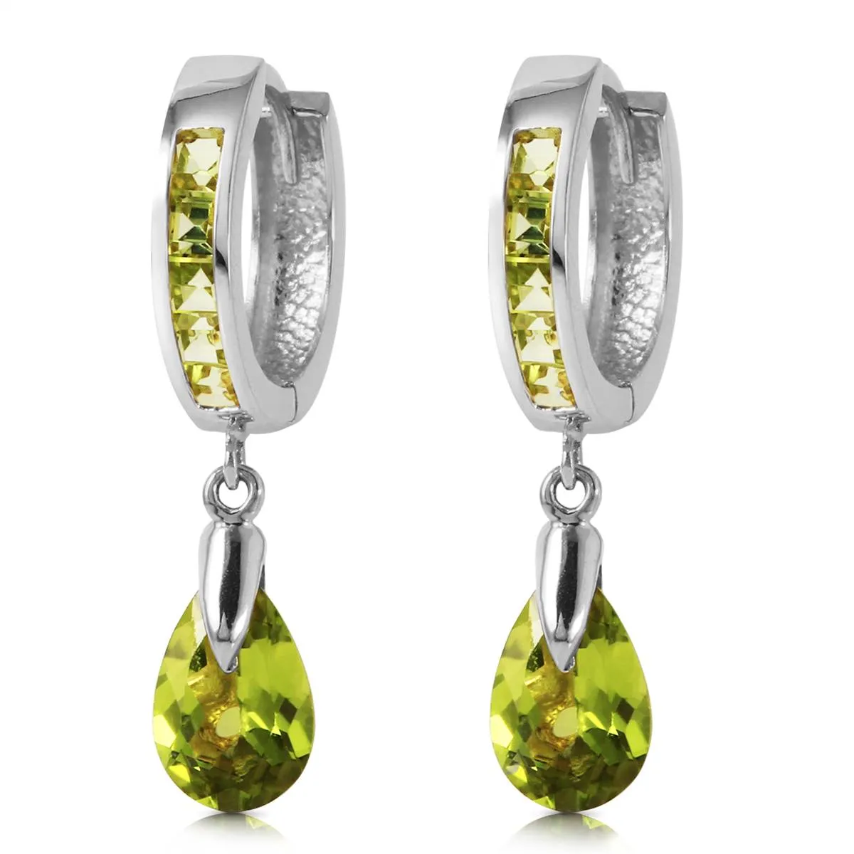 3.9 Carat 14K Solid White Gold Huggie Earrings Dangling Peridot