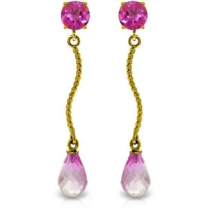 4.3 Carat 14K Solid Yellow Gold Danglings Earrings Natural Pink Topaz