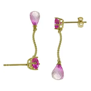 4.3 Carat 14K Solid Yellow Gold Danglings Earrings Natural Pink Topaz