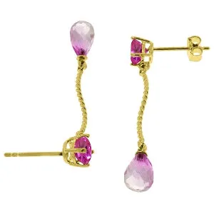 4.3 Carat 14K Solid Yellow Gold Danglings Earrings Natural Pink Topaz