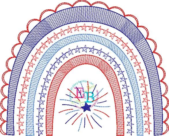 4th of July Sketch Rainbow Embroidery Design