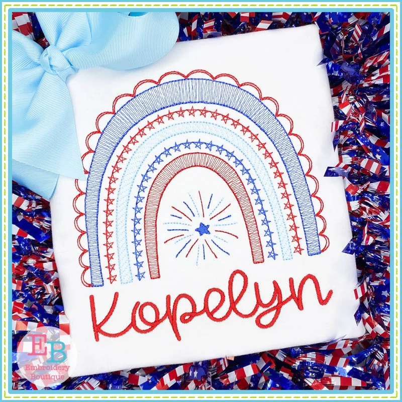 4th of July Sketch Rainbow Embroidery Design