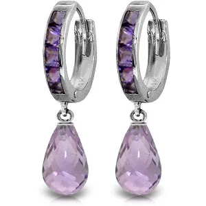 5.35 Carat 14K Solid White Gold Hoop Earrings Dangling Amethyst