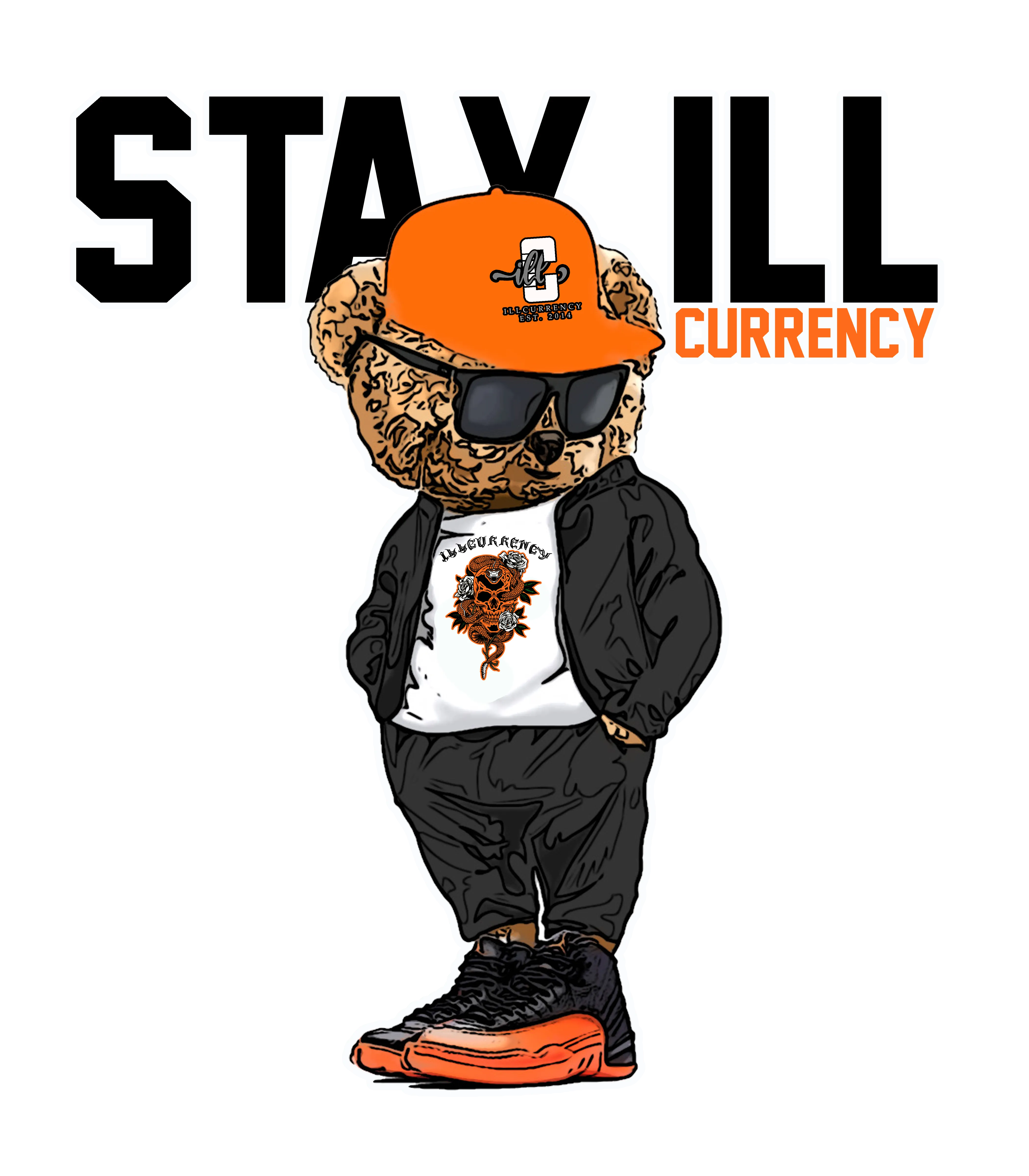 Air Jordan 12 “Brilliant Orange” | illcurrency Black T-Shirt (Stay ill Bear)