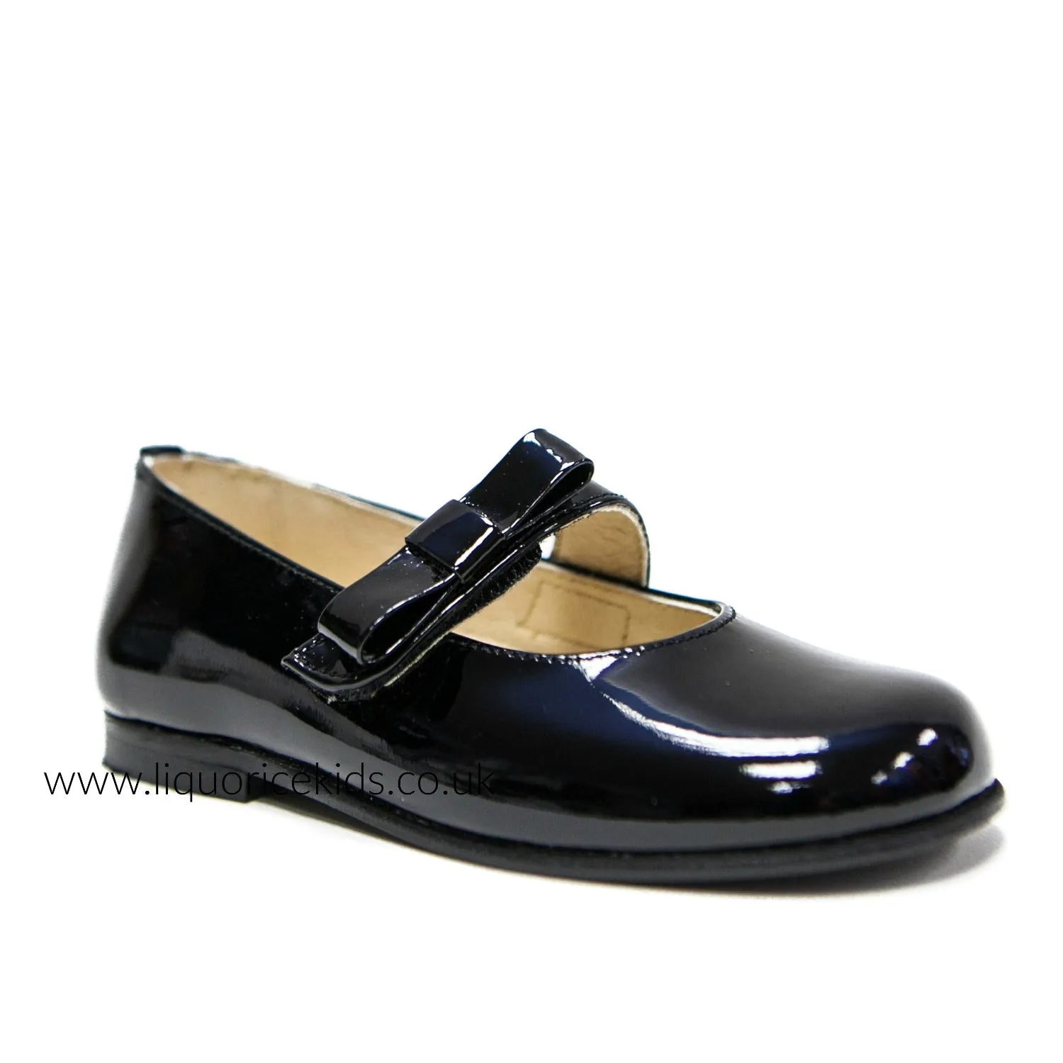 Andanines Black Patent Mary Janes with Black Bow