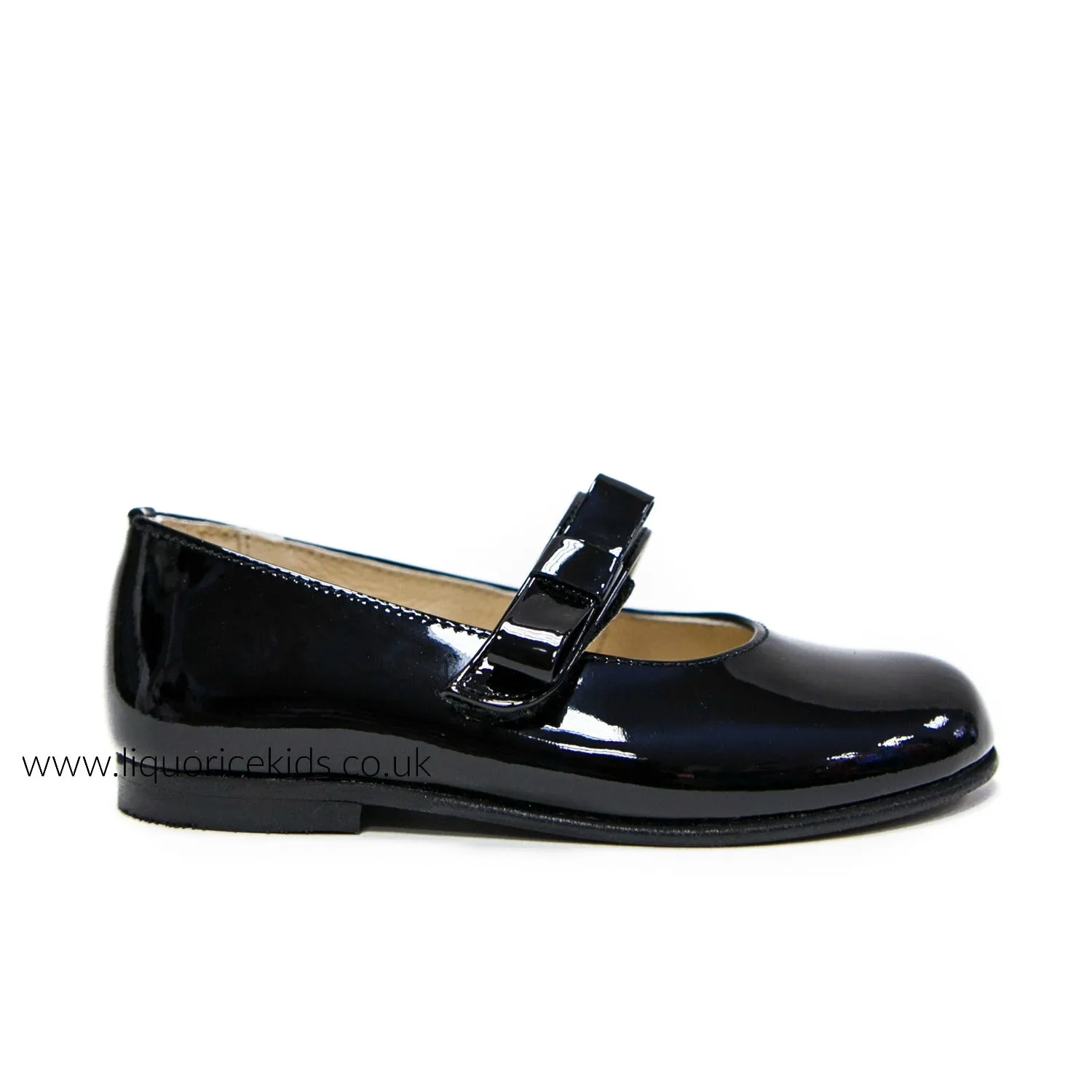 Andanines Black Patent Mary Janes with Black Bow