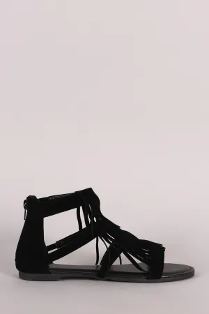 Ankle Wrap Strappy Fringe Flat Sandal