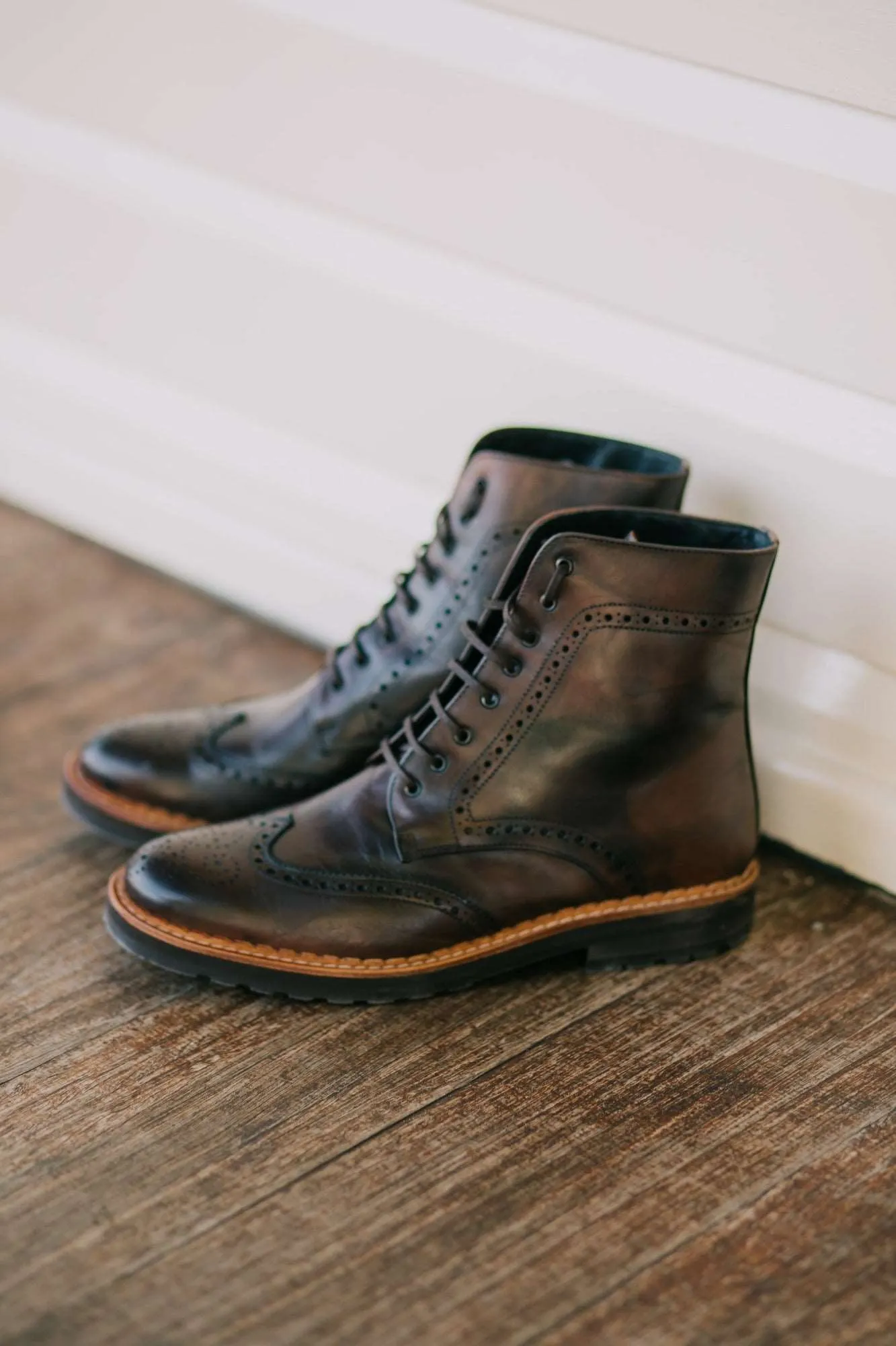 Aurora Lace-up Brogue Boots - Chocolate Brown Leather