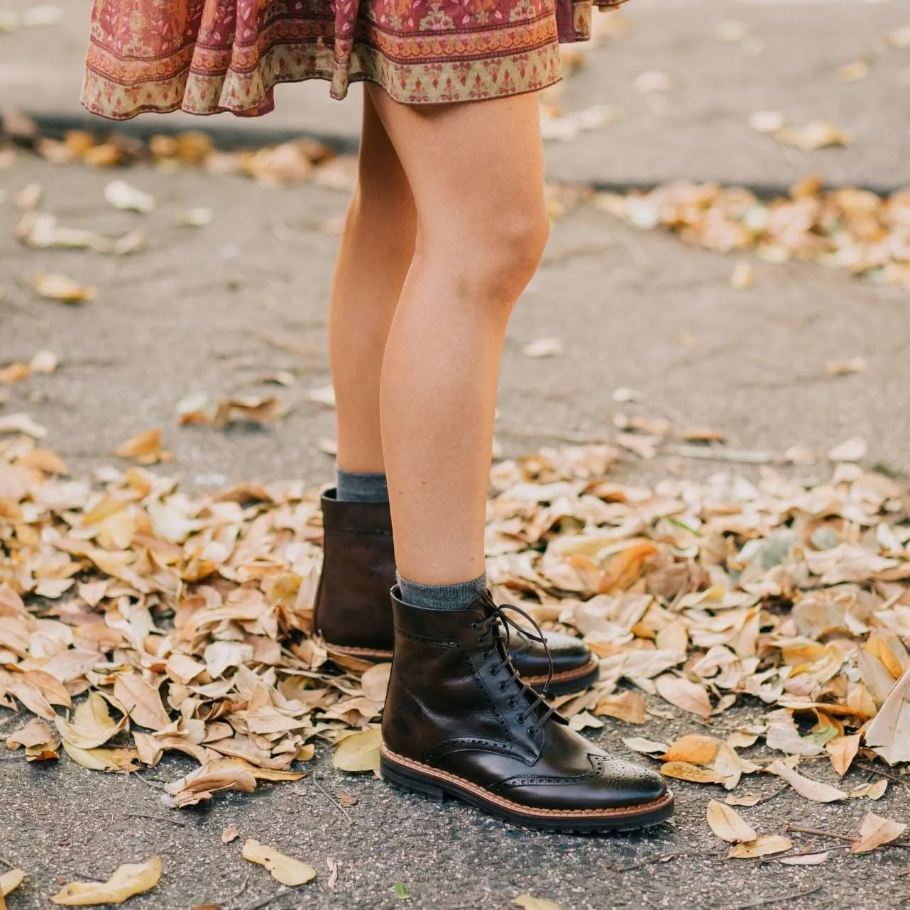 Aurora Lace-up Brogue Boots - Chocolate Brown Leather