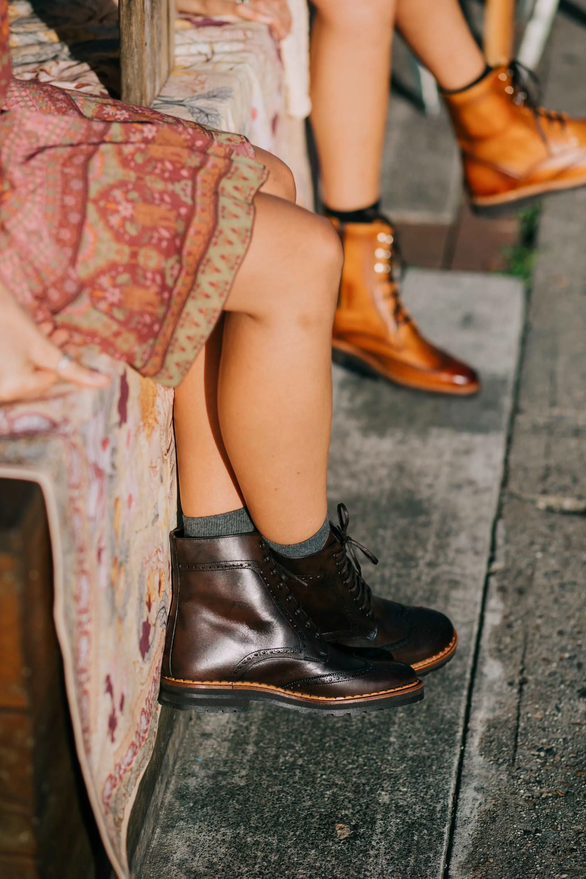 Aurora Lace-up Brogue Boots - Chocolate Brown Leather