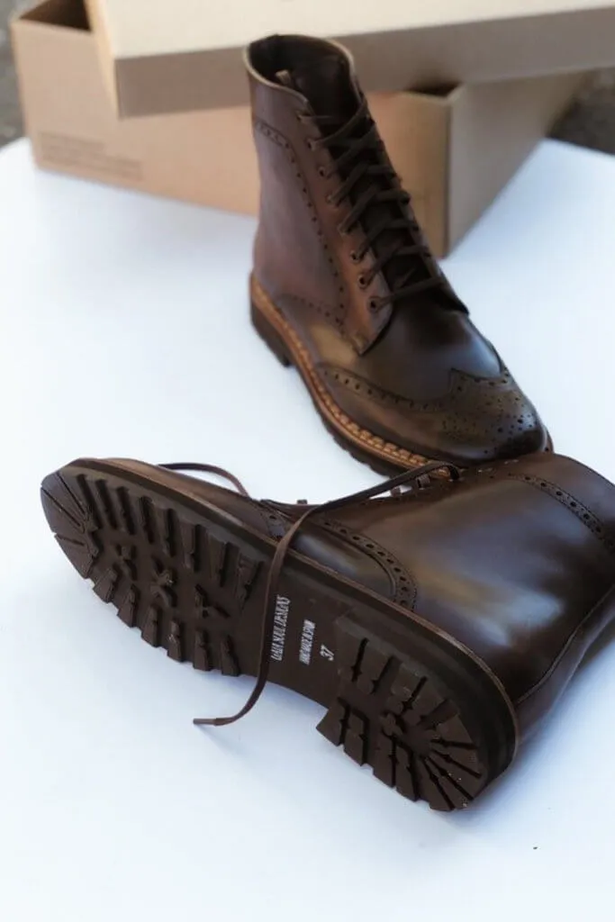 Aurora Lace-up Brogue Boots - Chocolate Brown Leather