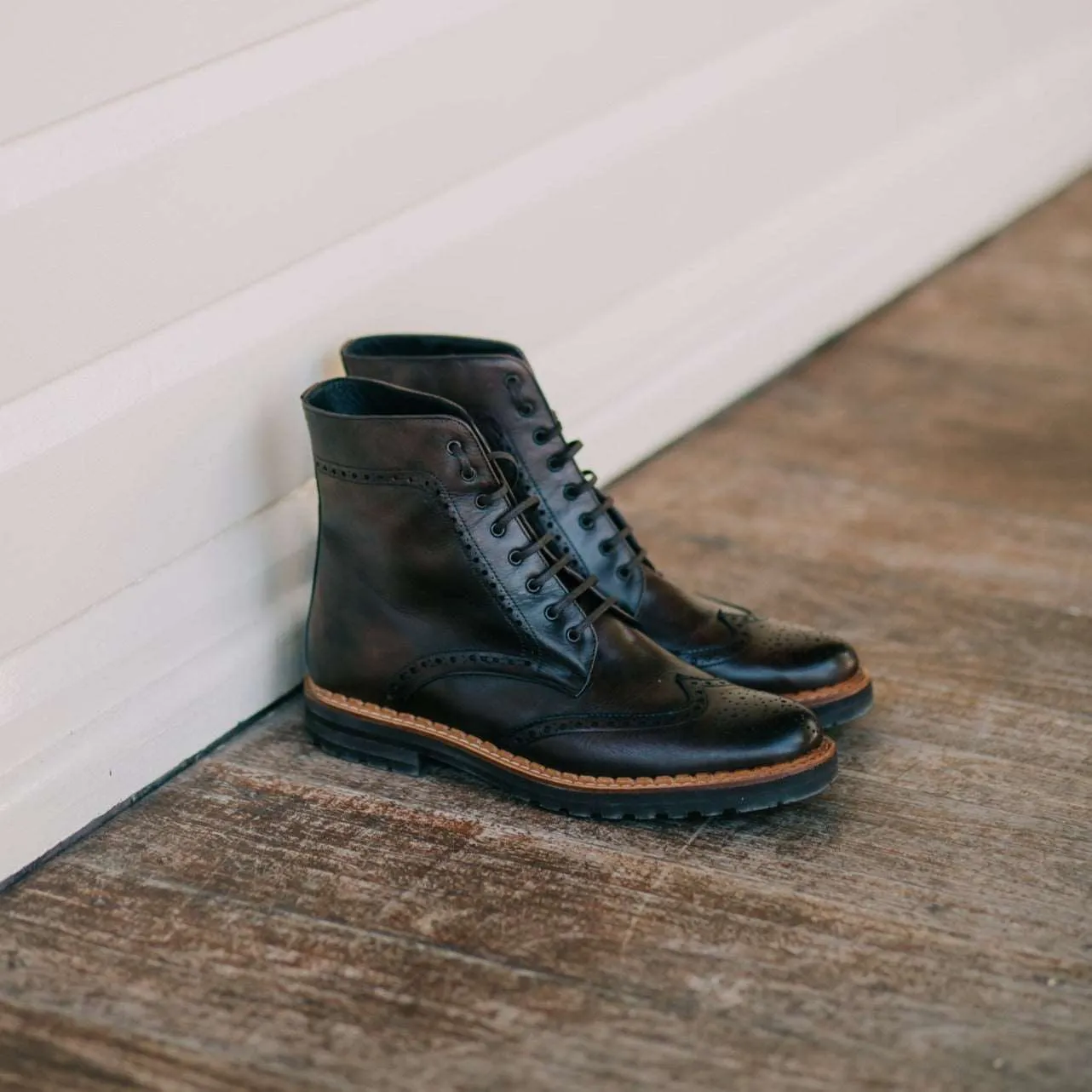 Aurora Lace-up Brogue Boots - Chocolate Brown Leather