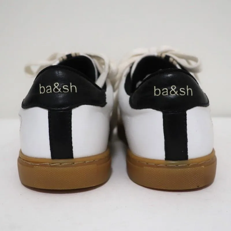 ba&sh Costa Low Top Sneakers White & Black Leather Size 37