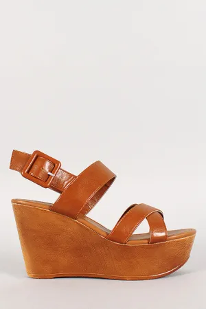 Bamboo Ankle Strap Platform Peep Toe Wedge